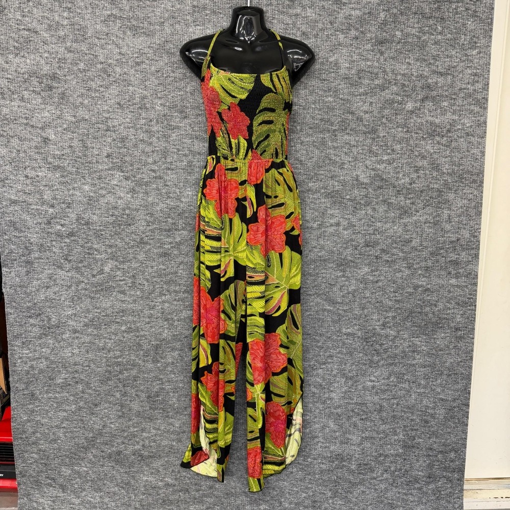 Lex‎ Breezy Hawaii Jumper Jumpsuit Womens Medium Green Monstera Strappy Party